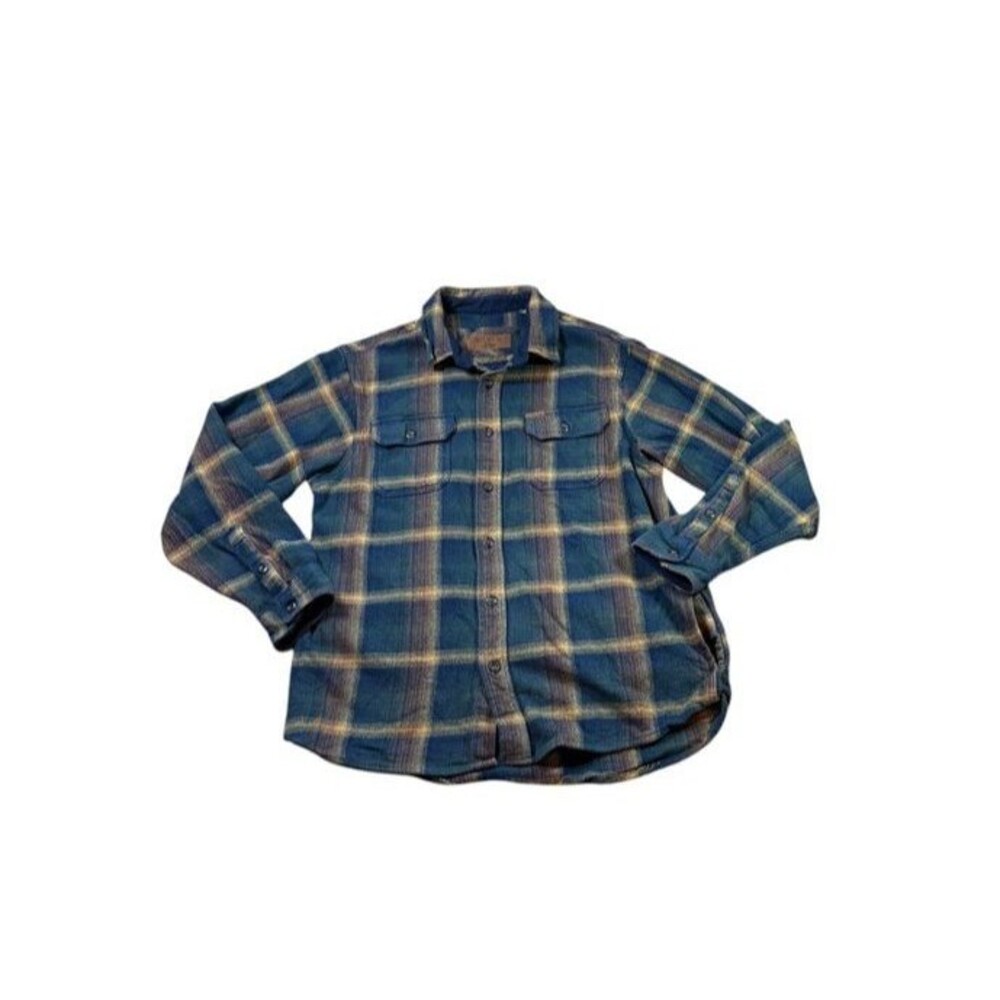 Orvis Big Bear Flannel Shirt Men's Size Large Heavyweight Button Shacket Pockets